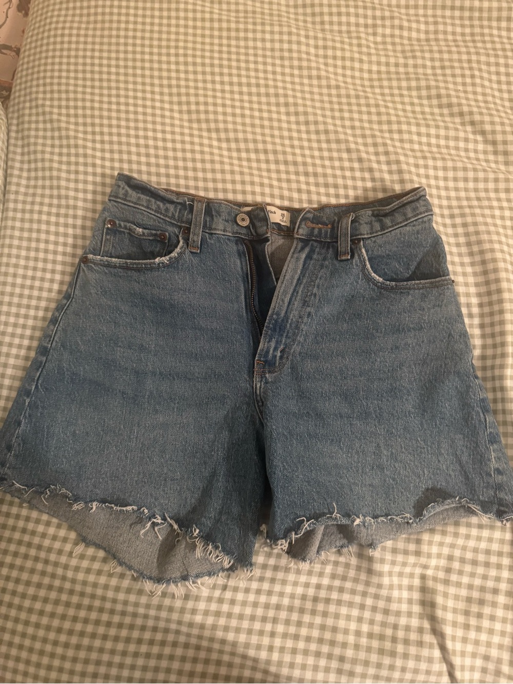 Abercrombie & Fitch Light Blue Distressed High-Rise Denim Shorts - Picture 1 of 3